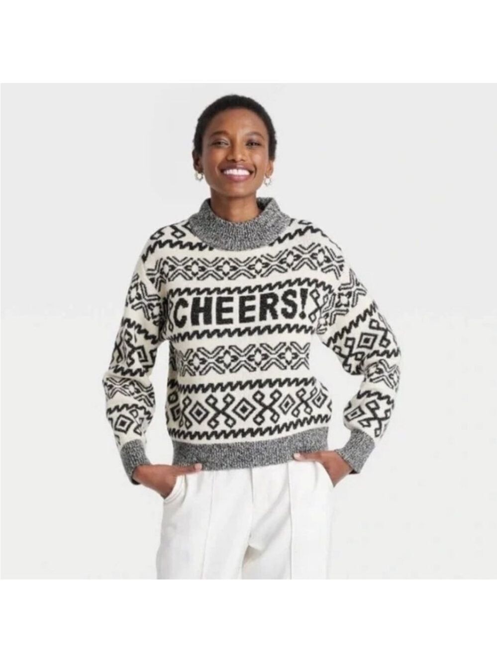 a New Day Cheers Pullover Crewneck Sweater Extra Large Black and White